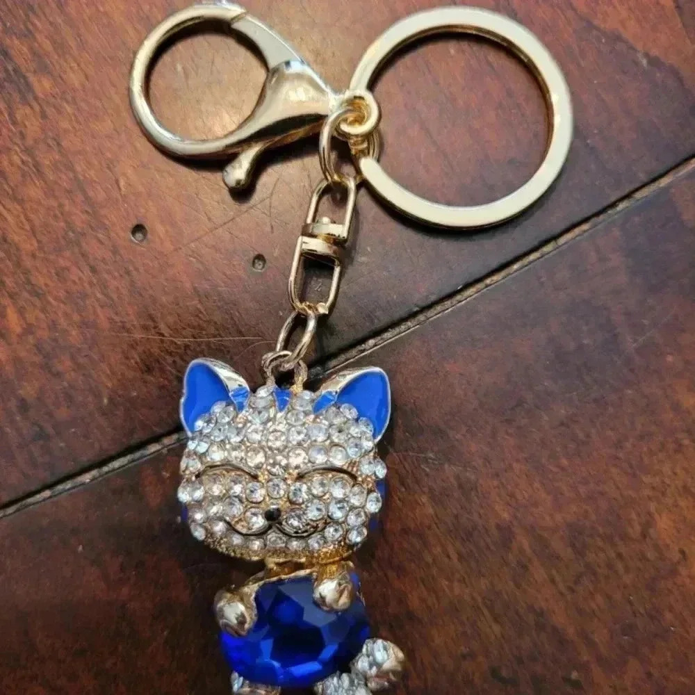 Red, Black, or Blue Crystal Cat Keychain. Your Choice - Picture 4 of 12